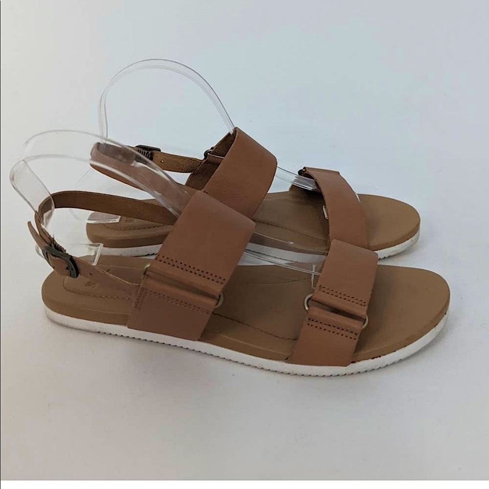 Teva Avalina Camel Brown Leather Flat Backstrap Sandals Size 8 Women's Preowned